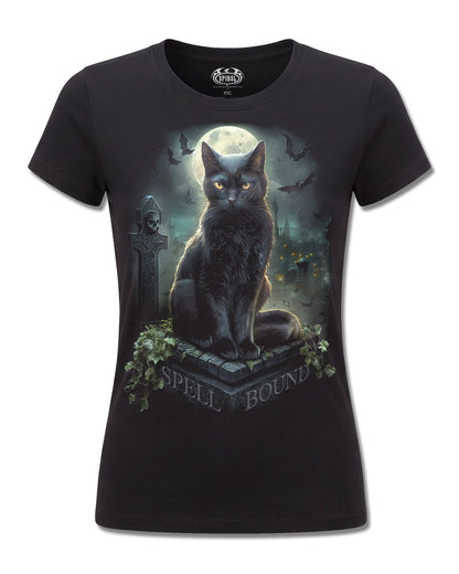 Spiral Spell Bound design, front view on Black F775, Rock Off Retail official merch