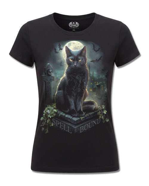 Spiral Spell Bound design, front view on Black F775, Rock Off Retail official merch