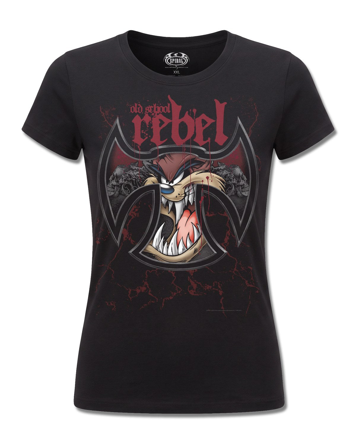 Looney Tunes Taz Old School Rebel (Looney Tunes) design, front view on Black F775, Rock Off Retail official merch