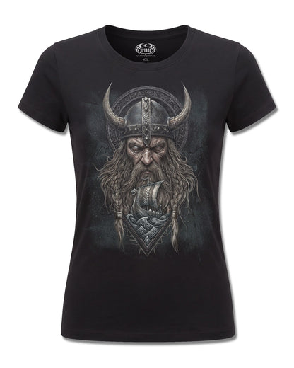 Spiral Viking Norseman design, front view on Black F775, Rock Off Retail official merch