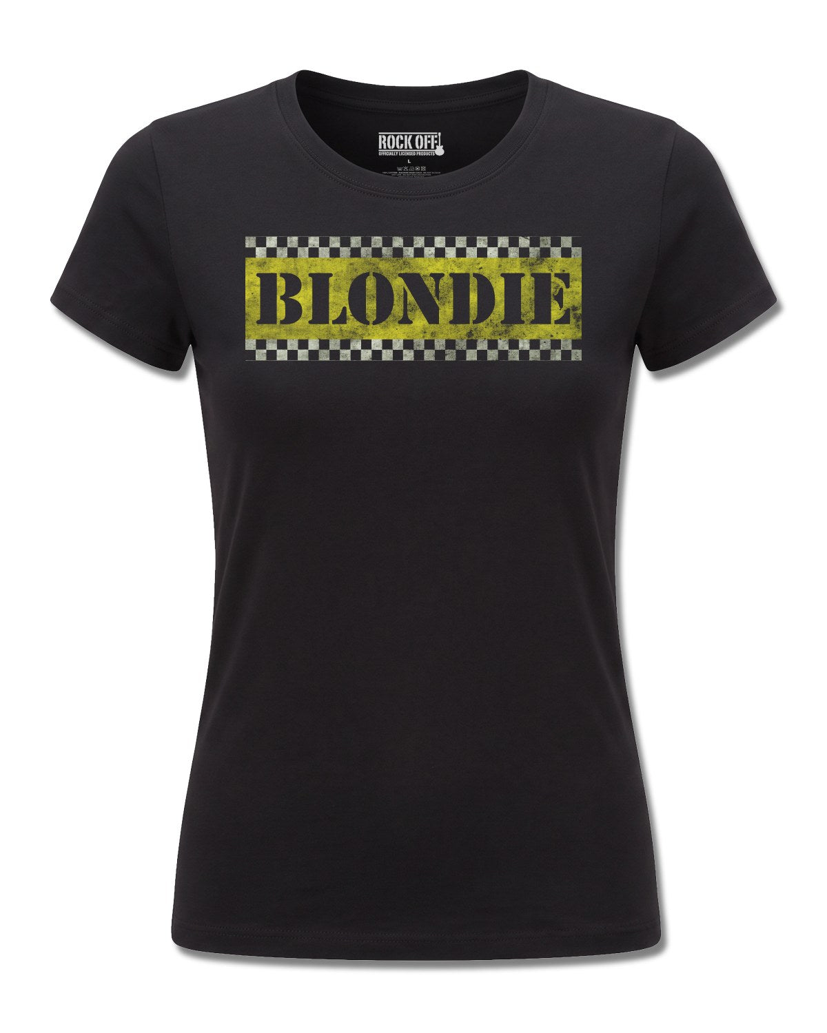 Blondie Taxi (Blondie) design, front view on Black F775, Rock Off Retail official merch