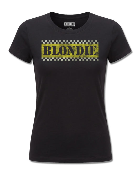 Blondie Taxi (Blondie) design, front view on Black F775, Rock Off Retail official merch