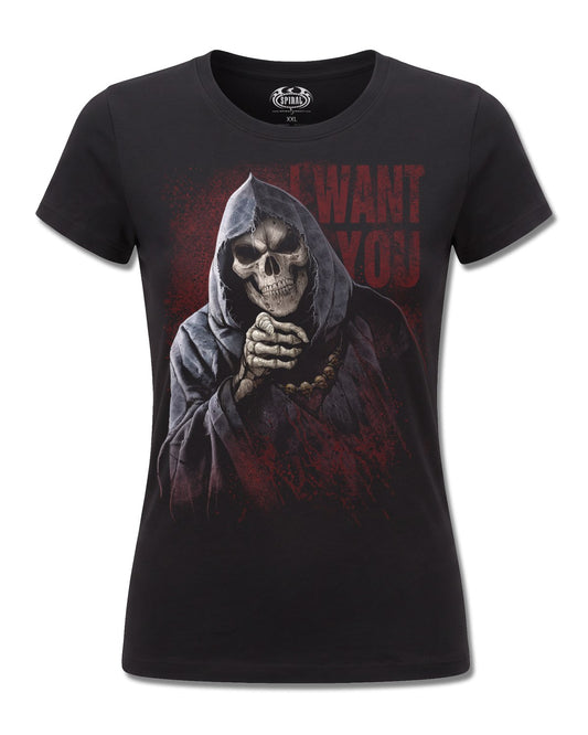 Spiral War Kills design, front view on Black F775, Rock Off Retail official merch