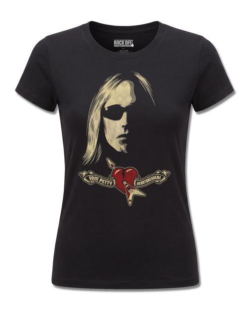 Tom Petty & The Heartbreakers Shades & Logo (Tom Petty) design, front view on Black F775, Rock Off Retail official merch