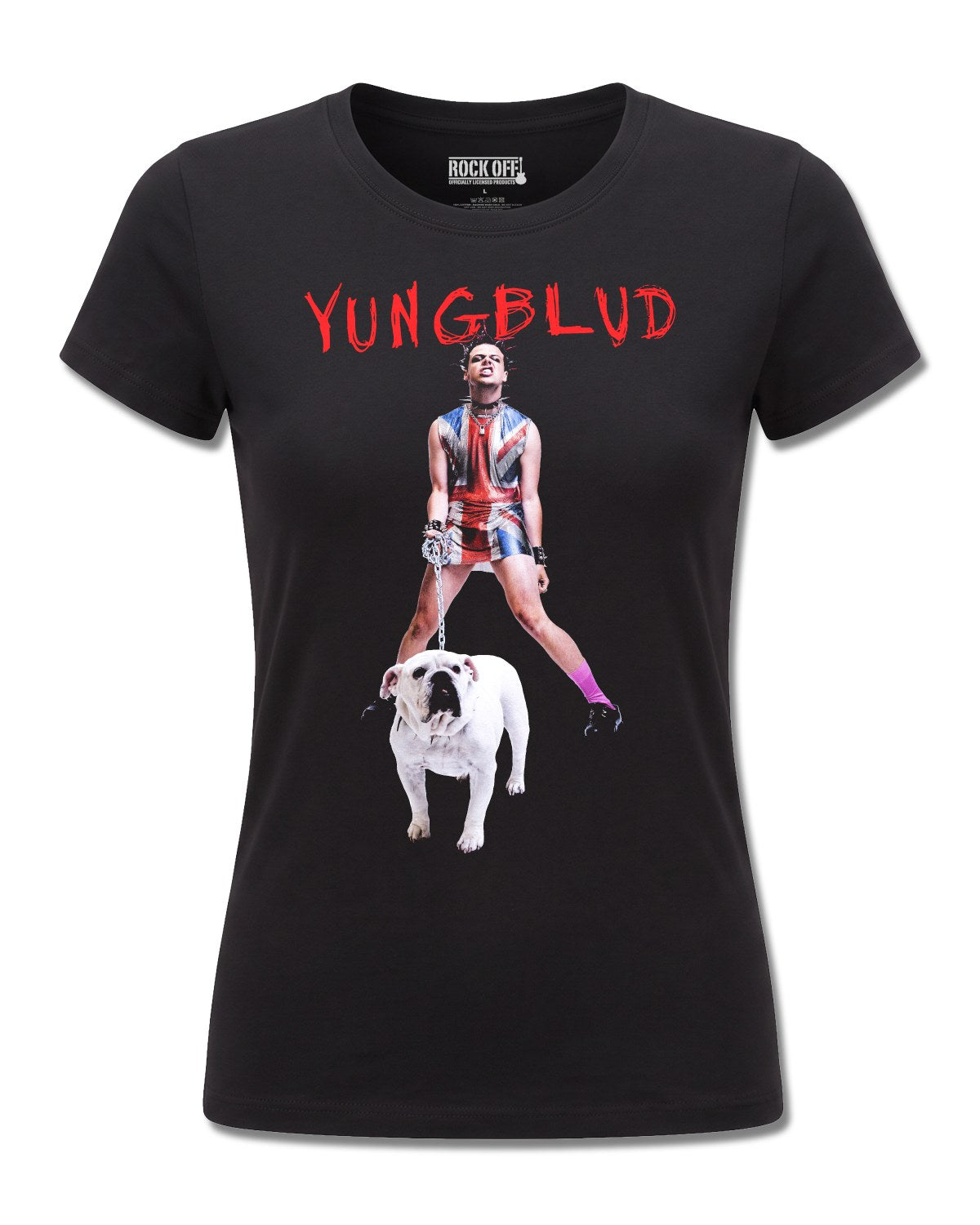 Yungblud Strawberry Lipstick (YUNGBLUD) design, front view on Black F775, Rock Off Retail official merch