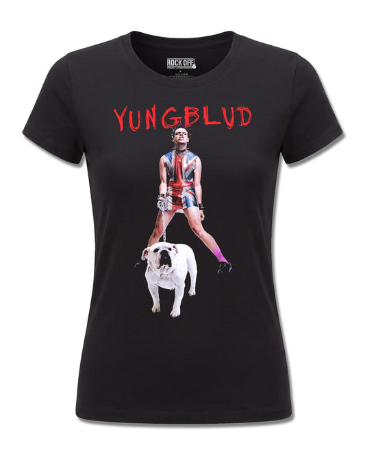 Yungblud Strawberry Lipstick (YUNGBLUD) design, front view on Black F775, Rock Off Retail official merch