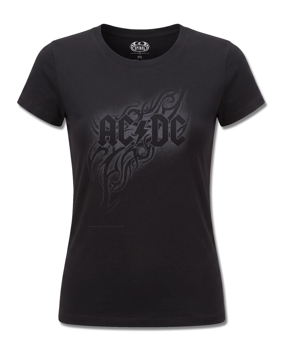 AC/DC Tribal (AC/DC) design, front view on Black F775, Rock Off Retail official merch
