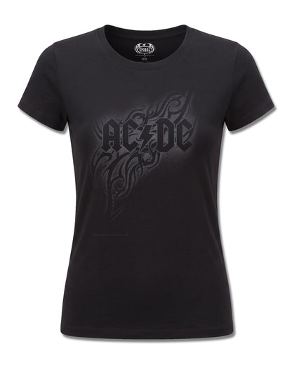AC/DC Tribal (AC/DC) design, front view on Black F775, Rock Off Retail official merch