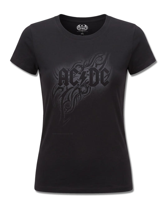 AC/DC Tribal (AC/DC) design, front view on Black F775, Rock Off Retail official merch