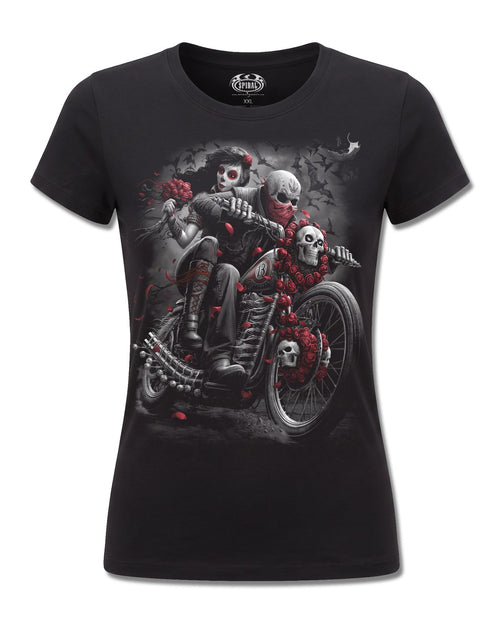 Spiral DOTD Bikers design, front view on Black F775, Rock Off Retail official merch