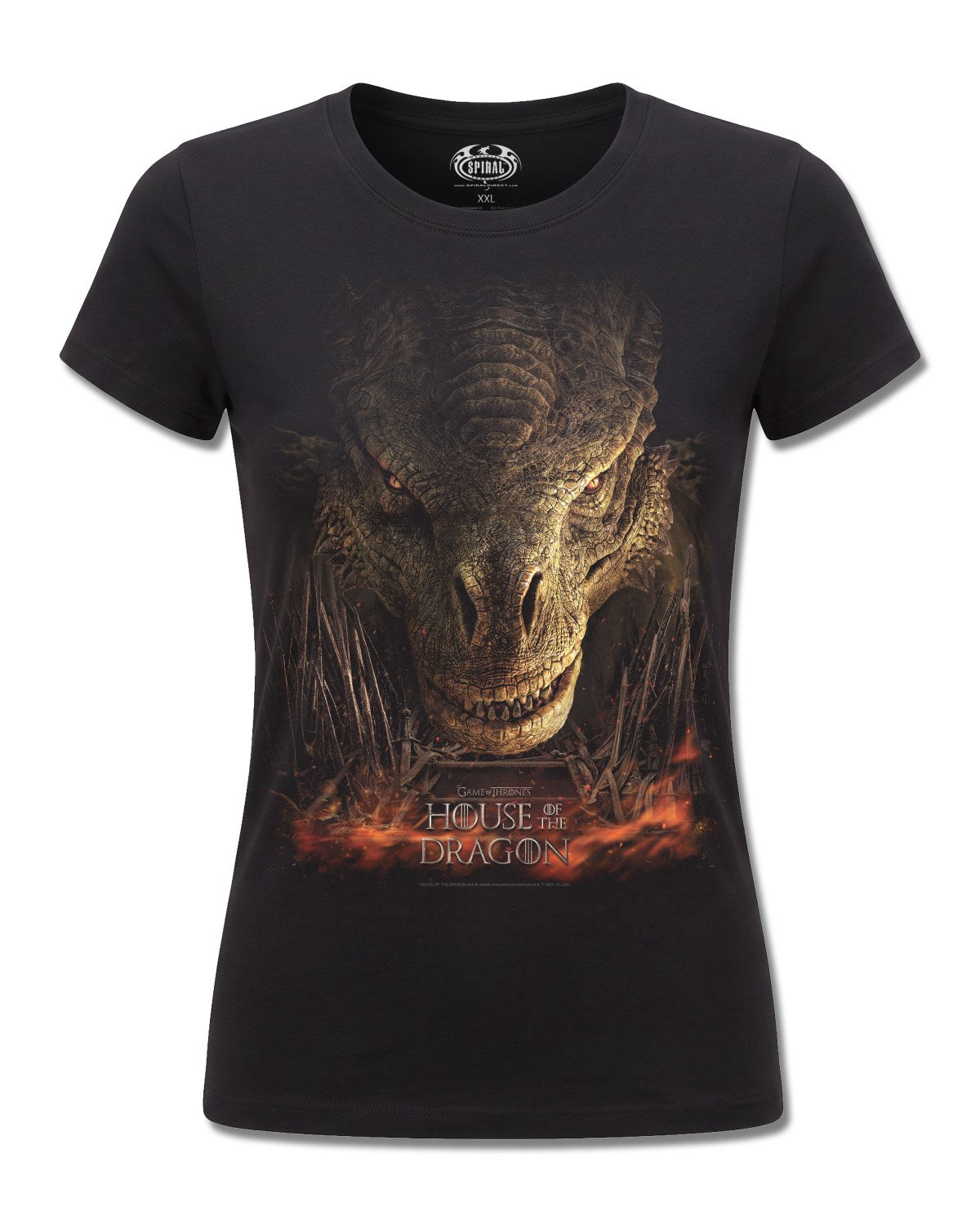 House Of The Dragon Dragon Throne (House Of The Dragon) design, front view on Black F775, Rock Off Retail official merch