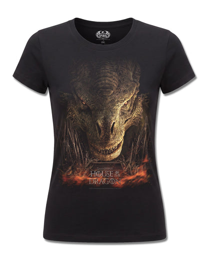 House Of The Dragon Dragon Throne (House Of The Dragon) design, front view on Black F775, Rock Off Retail official merch