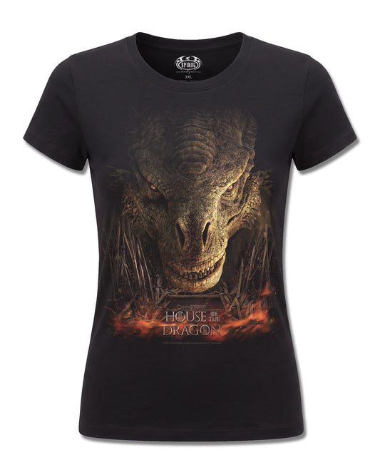 House Of The Dragon Dragon Throne (House Of The Dragon) design, front view on Black F775, Rock Off Retail official merch