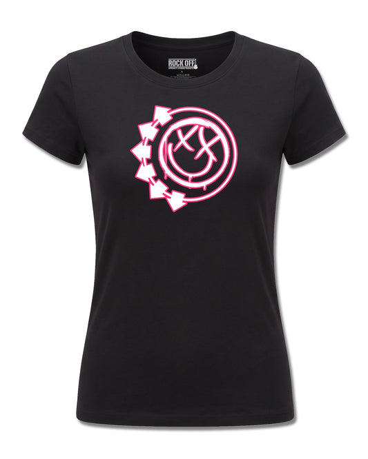 Blink-182 Six Arrow Smile (blink-182) design, front view on Black F775, Rock Off Retail official merch
