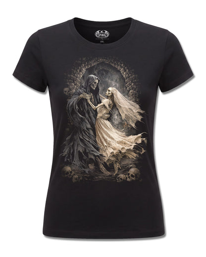Spiral Last Dance design, front view on Black F775, Rock Off Retail official merch