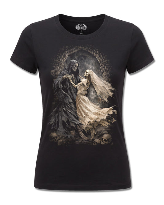 Spiral Last Dance design, front view on Black F775, Rock Off Retail official merch