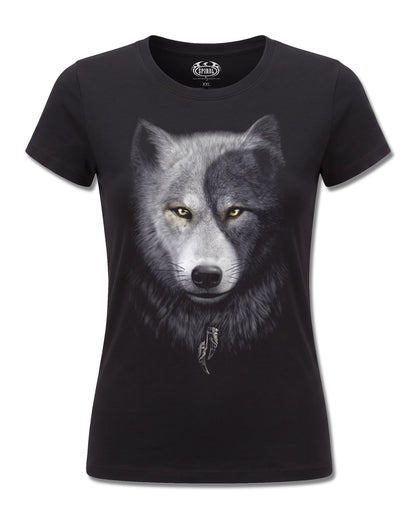 Spiral Wolf Chi design, front view on Black F775, Rock Off Retail official merch