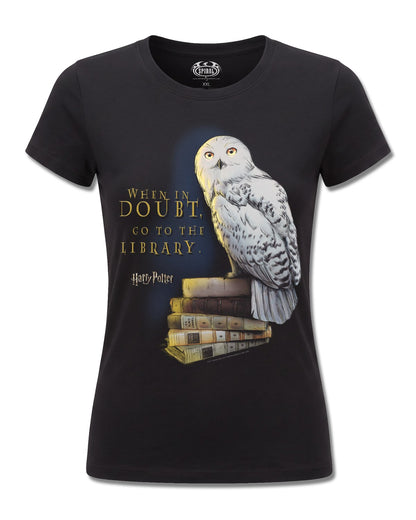 Harry Potter Hedwig Books (Harry Potter) design, front view on Black F775, Rock Off Retail official merch