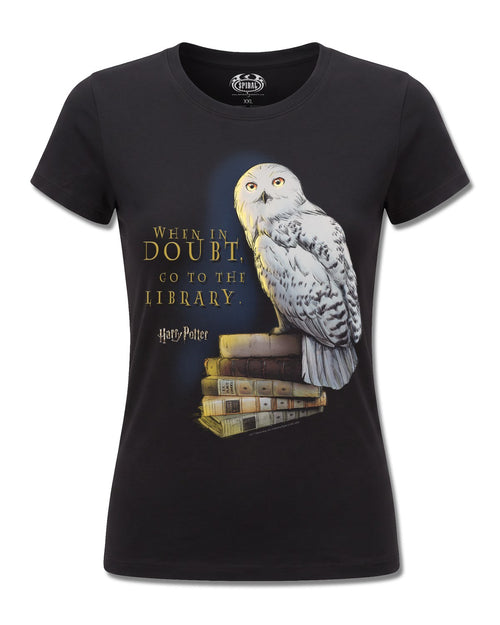 Harry Potter Hedwig Books (Harry Potter) design, front view on Black F775, Rock Off Retail official merch