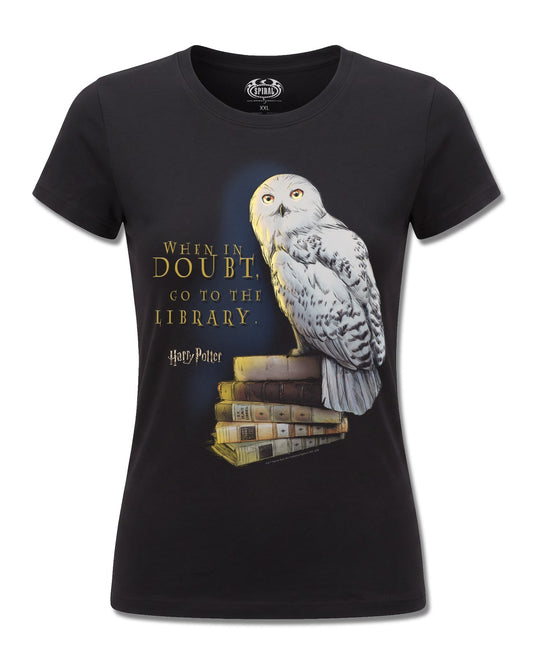 Harry Potter Hedwig Books (Harry Potter) design, front view on Black F775, Rock Off Retail official merch
