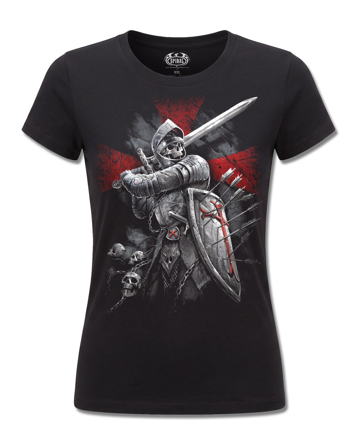 Spiral Valiant design, front view on Black F775, Rock Off Retail official merch