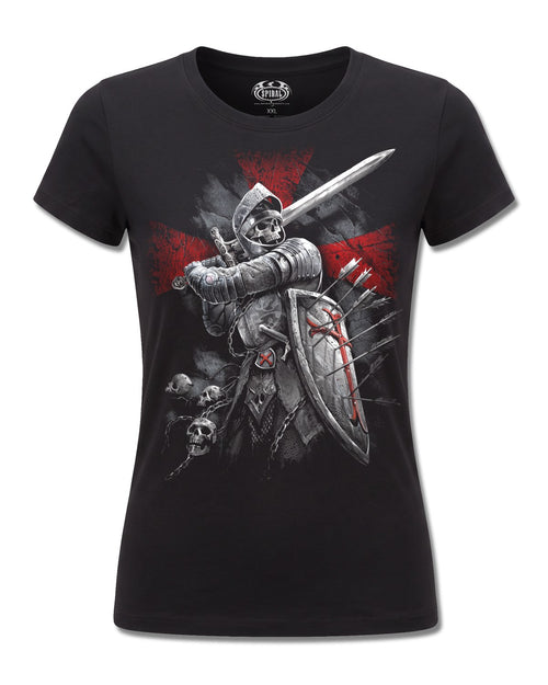 Spiral Valiant design, front view on Black F775, Rock Off Retail official merch
