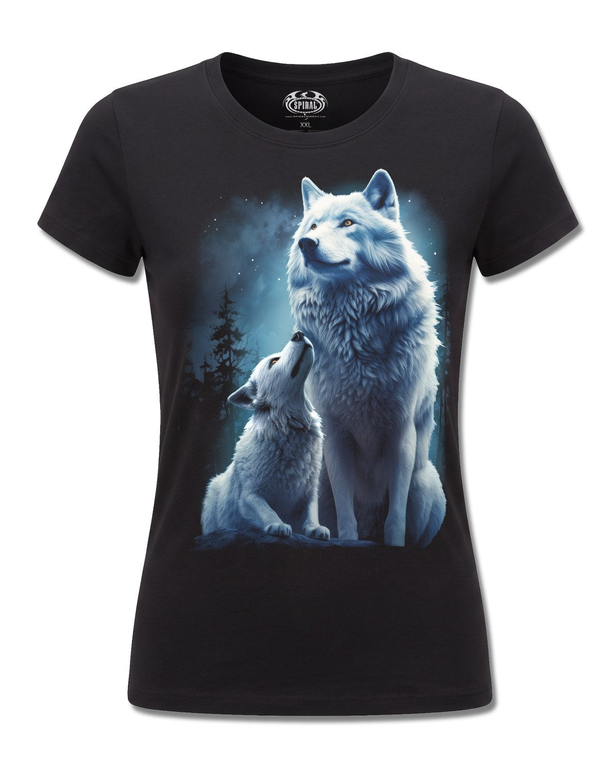 Spiral Wolf Guardian design, front view on Black F775, Rock Off Retail official merch