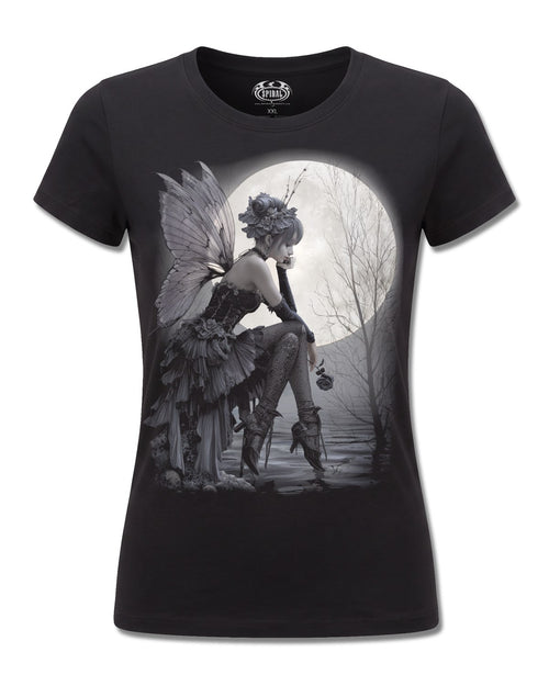 Spiral Reflections design, front view on Black F775, Rock Off Retail official merch