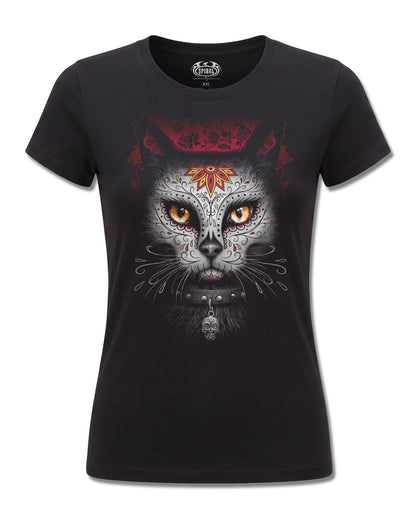 Spiral Catrina design, front view on Black F775, Rock Off Retail official merch
