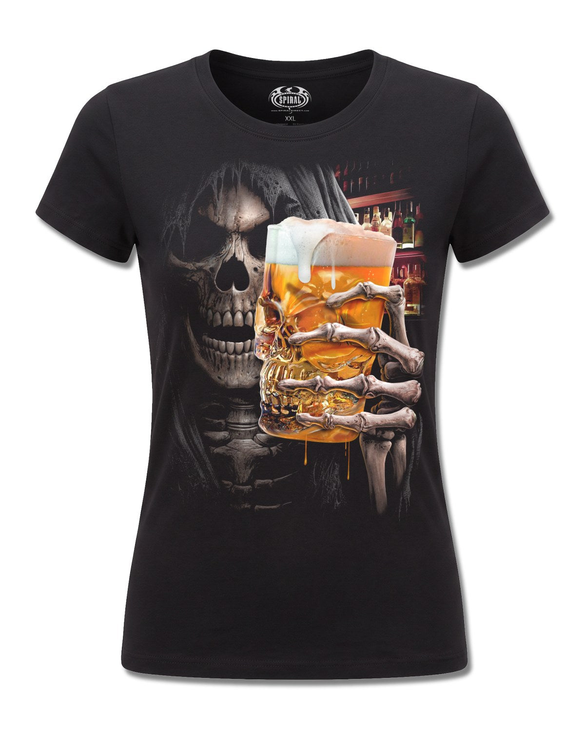 Spiral Live Loud design, front view on Black F775, Rock Off Retail official merch