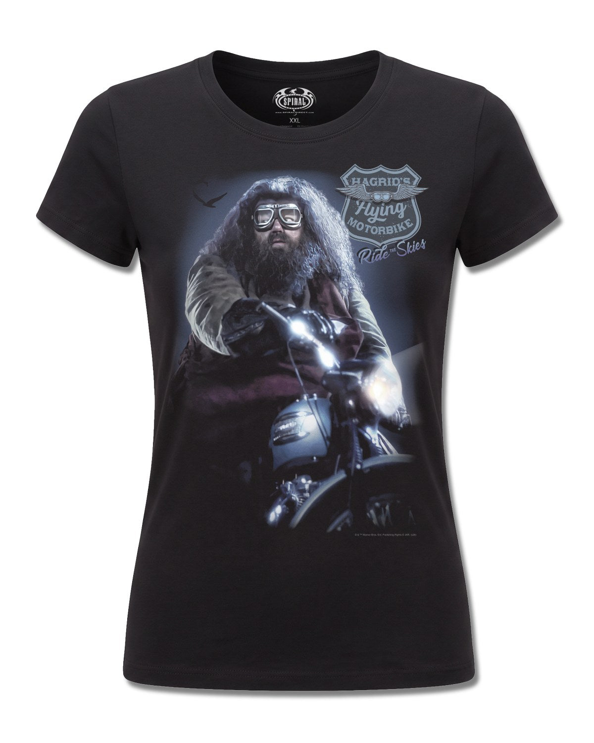 Harry Potter Hagrid Biker (Harry Potter) design, front view on Black F775, Rock Off Retail official merch