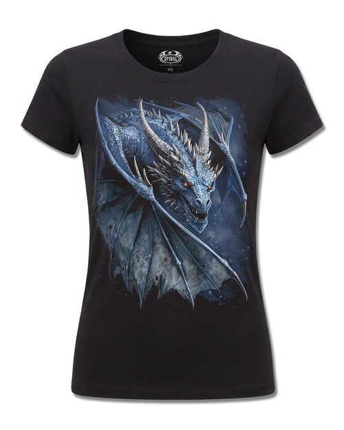 Spiral Storm Dragon design, front view on Black F775, Rock Off Retail official merch