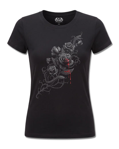 Spiral Fatal Attraction design, front view on Black F775, Rock Off Retail official merch