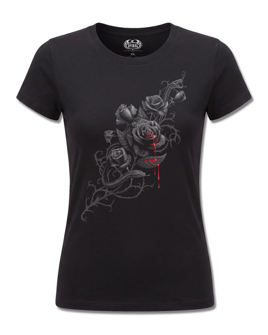 Spiral Fatal Attraction design, front view on Black F775, Rock Off Retail official merch