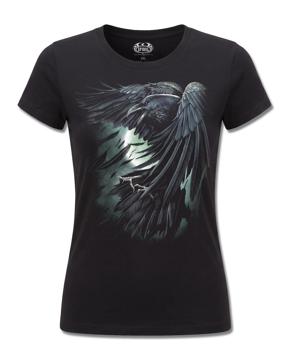 Spiral Shadow Raven design, front view on Black F775, Rock Off Retail official merch