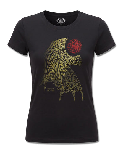 House Of The Dragon Wing Logo (House Of The Dragon) design, front view on Black F775, Rock Off Retail official merch