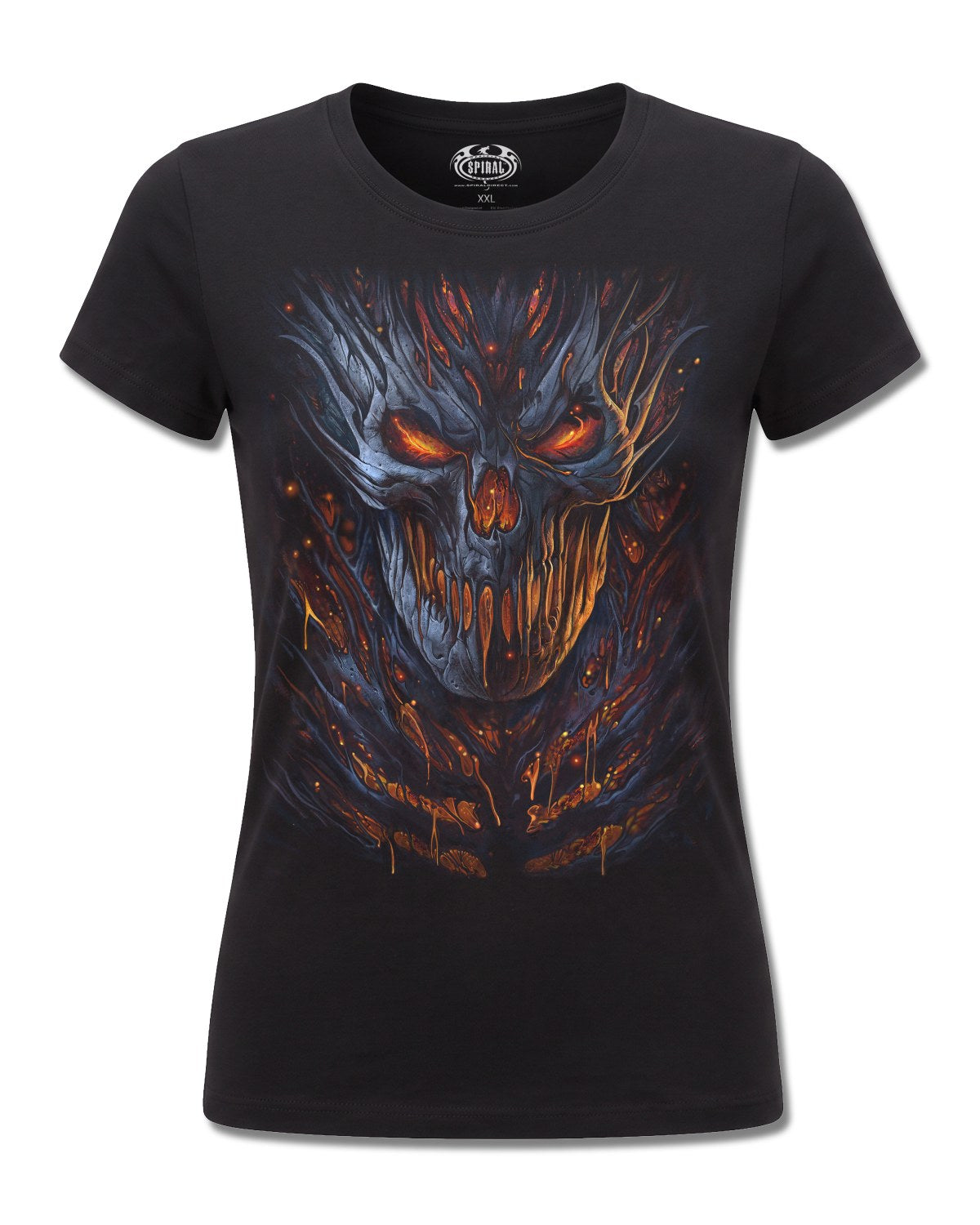 Spiral Oblivion design, front view on Black F775, Rock Off Retail official merch