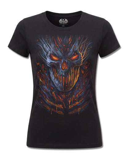 Spiral Oblivion design, front view on Black F775, Rock Off Retail official merch