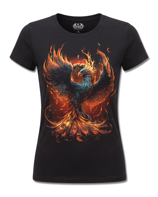 Spiral Ashes Reborn design, front view on Black F775, Rock Off Retail official merch
