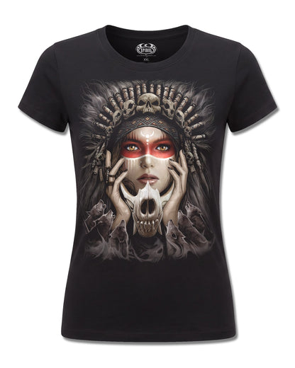 Spiral Cry Of The Wolf design, front view on Black F775, Rock Off Retail official merch