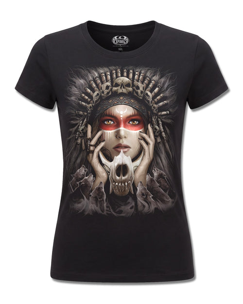 Spiral Cry Of The Wolf design, front view on Black F775, Rock Off Retail official merch