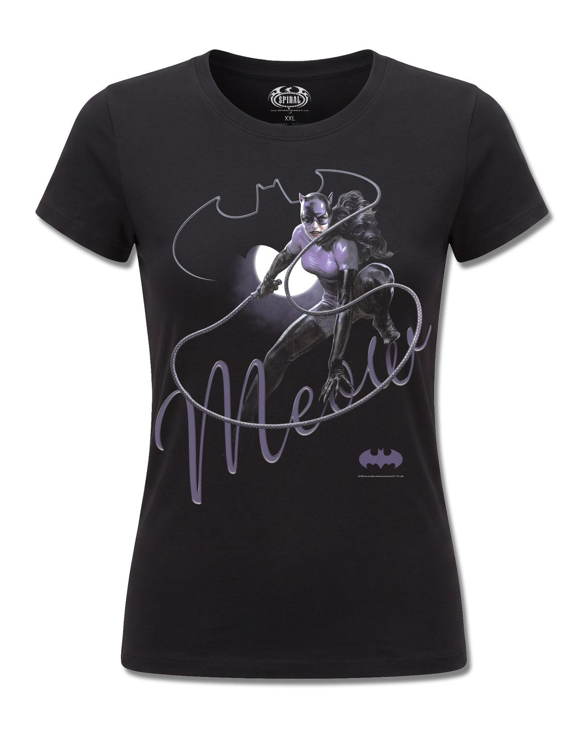 DC Comics Catwoman Meow (Batman) design, front view on Black F775, Rock Off Retail official merch