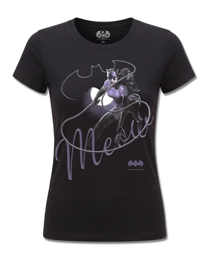 DC Comics Catwoman Meow (Batman) design, front view on Black F775, Rock Off Retail official merch