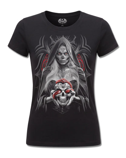 Spiral High Priestess design, front view on Black F775, Rock Off Retail official merch