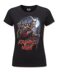 Spiral Krampus Night design, front view on Black F775, Rock Off Retail official merch