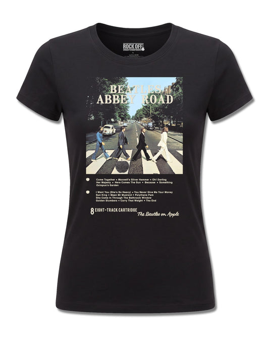 The Beatles Abbey Road 8 Track (The Beatles) design, front view on Black F775, Rock Off Retail official merch