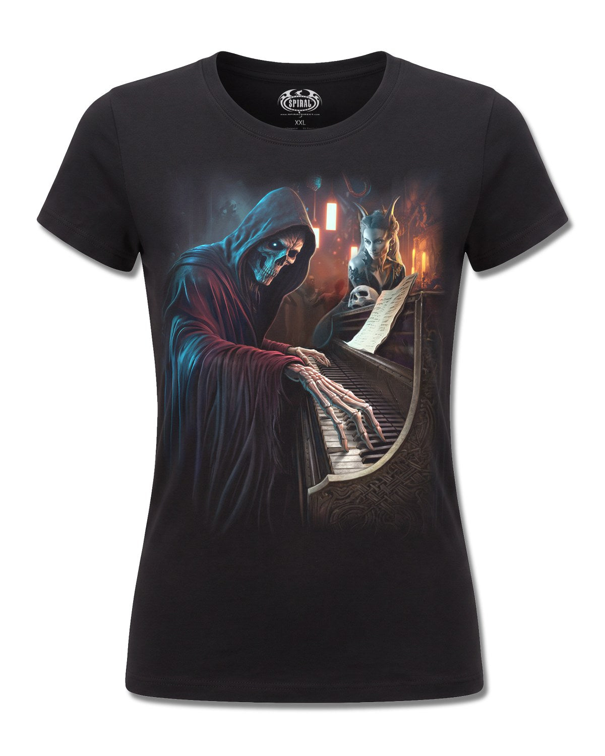 Spiral Midnight Blues design, front view on Black F775, Rock Off Retail official merch