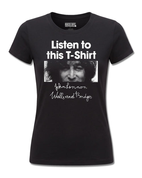 John Lennon Listen (John Lennon) design, front view on Black F775, Rock Off Retail official merch