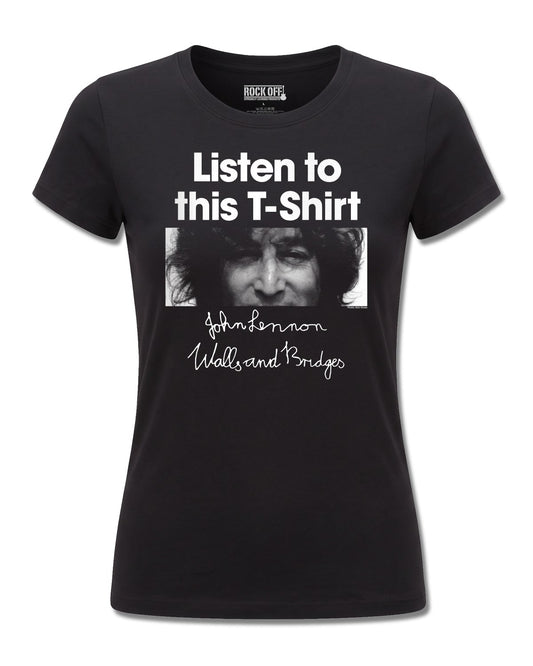 John Lennon Listen (John Lennon) design, front view on Black F775, Rock Off Retail official merch