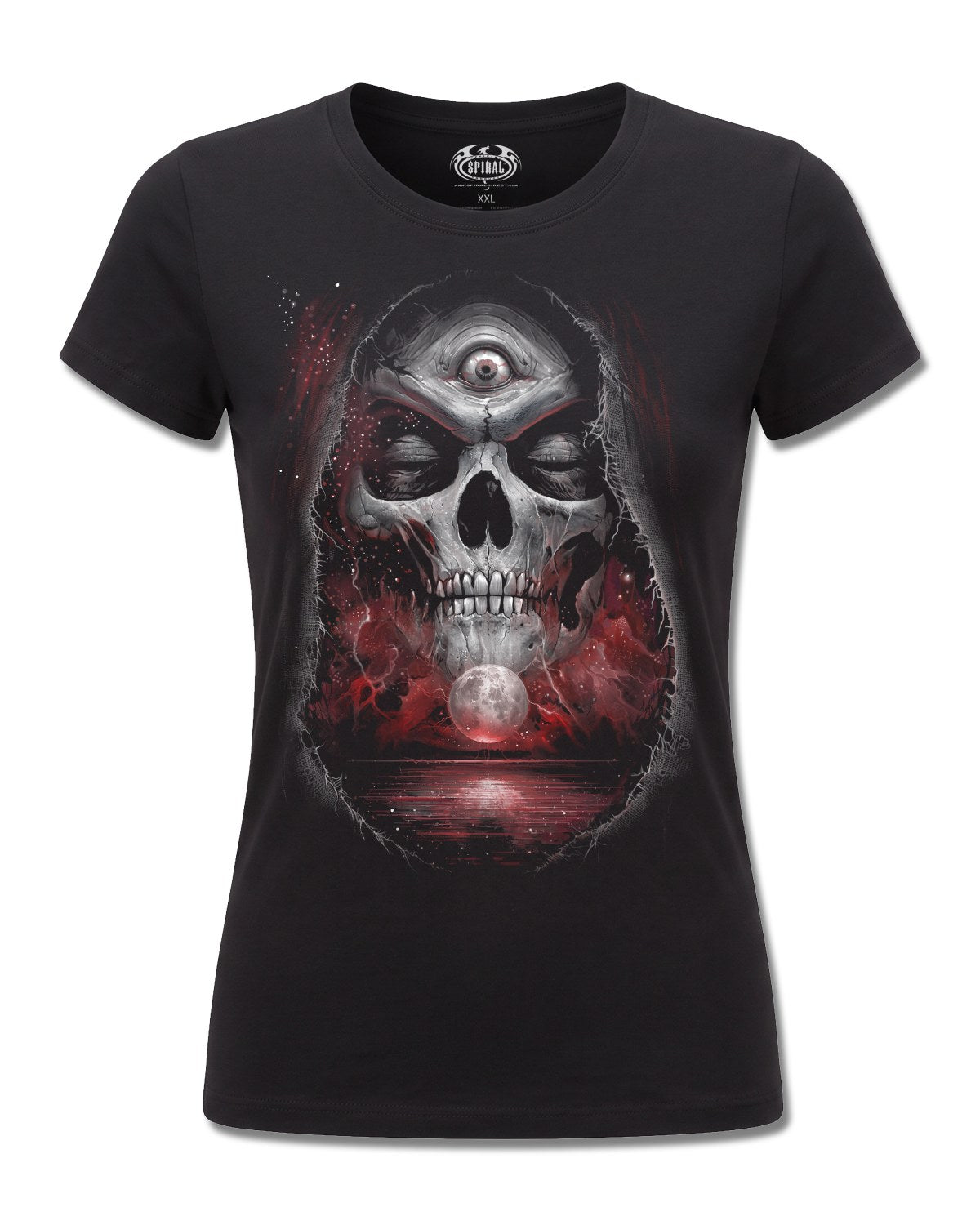 Spiral Third Eye Awakening design, front view on Black F775, Rock Off Retail official merch